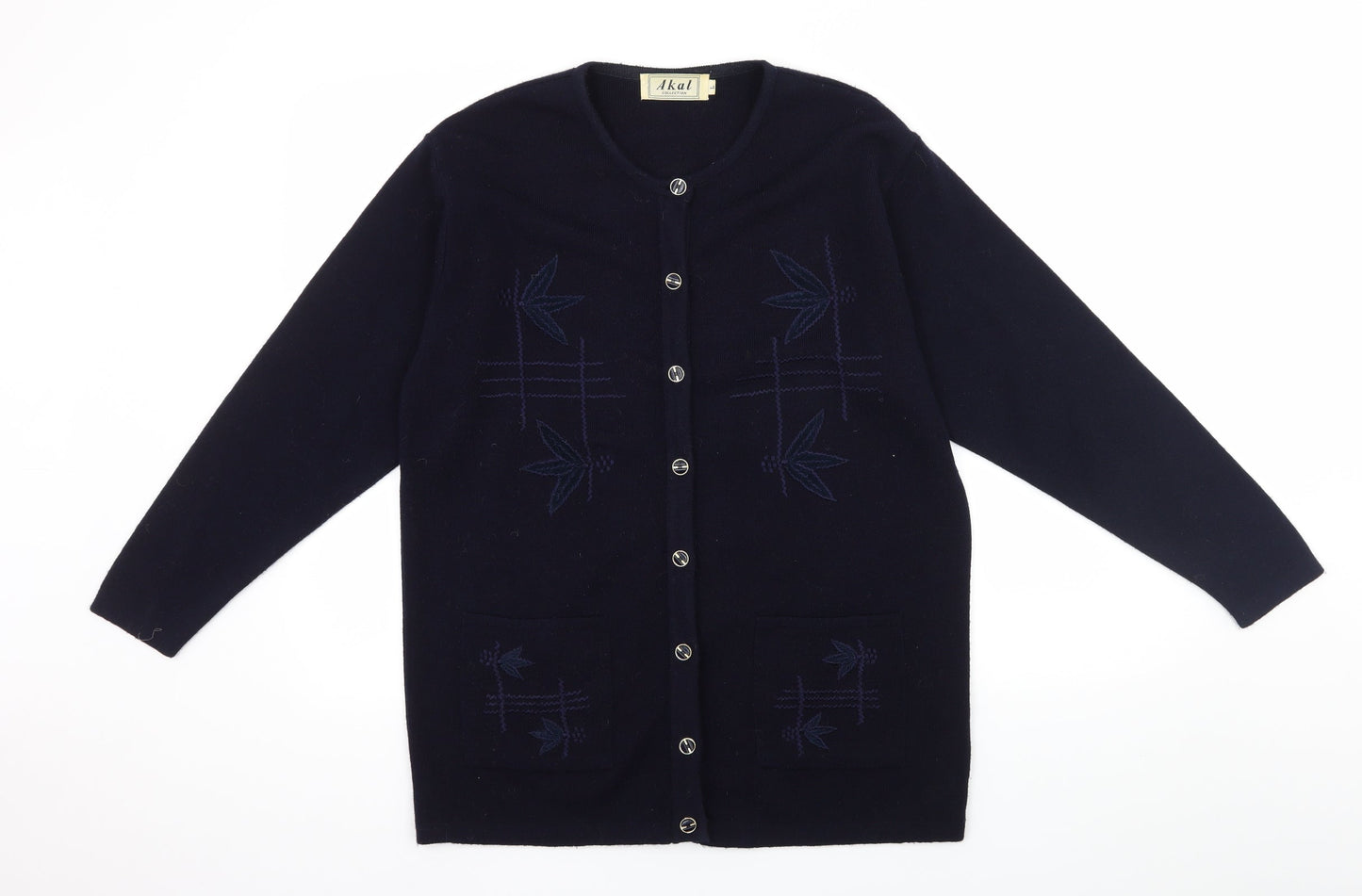 Akal Womens Blue Floral Knit Cardigan Jumper Size L