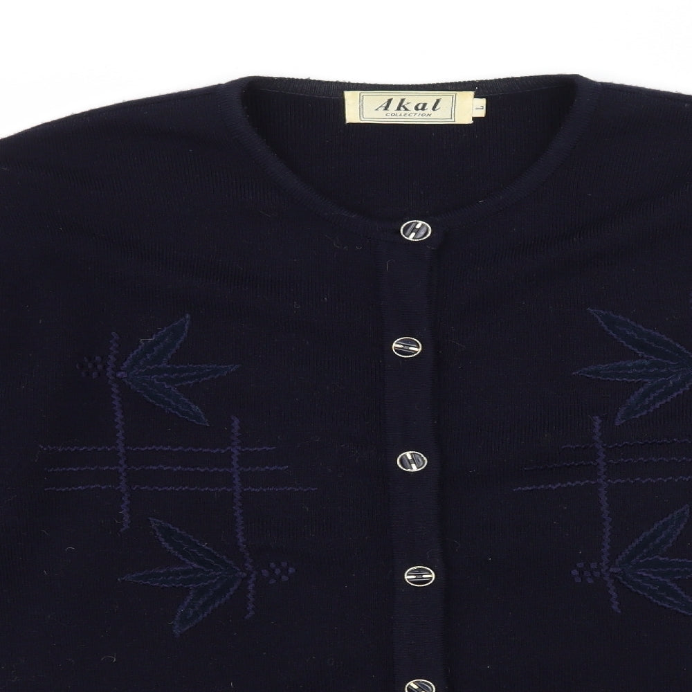 Akal Womens Blue Floral Knit Cardigan Jumper Size L