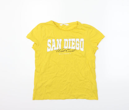 Front view of H&M girls’ yellow basic t-shirt, size 14-15, years