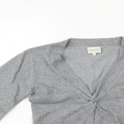 Close-up detail of Kaliko women’s grey jumper, size UK 8