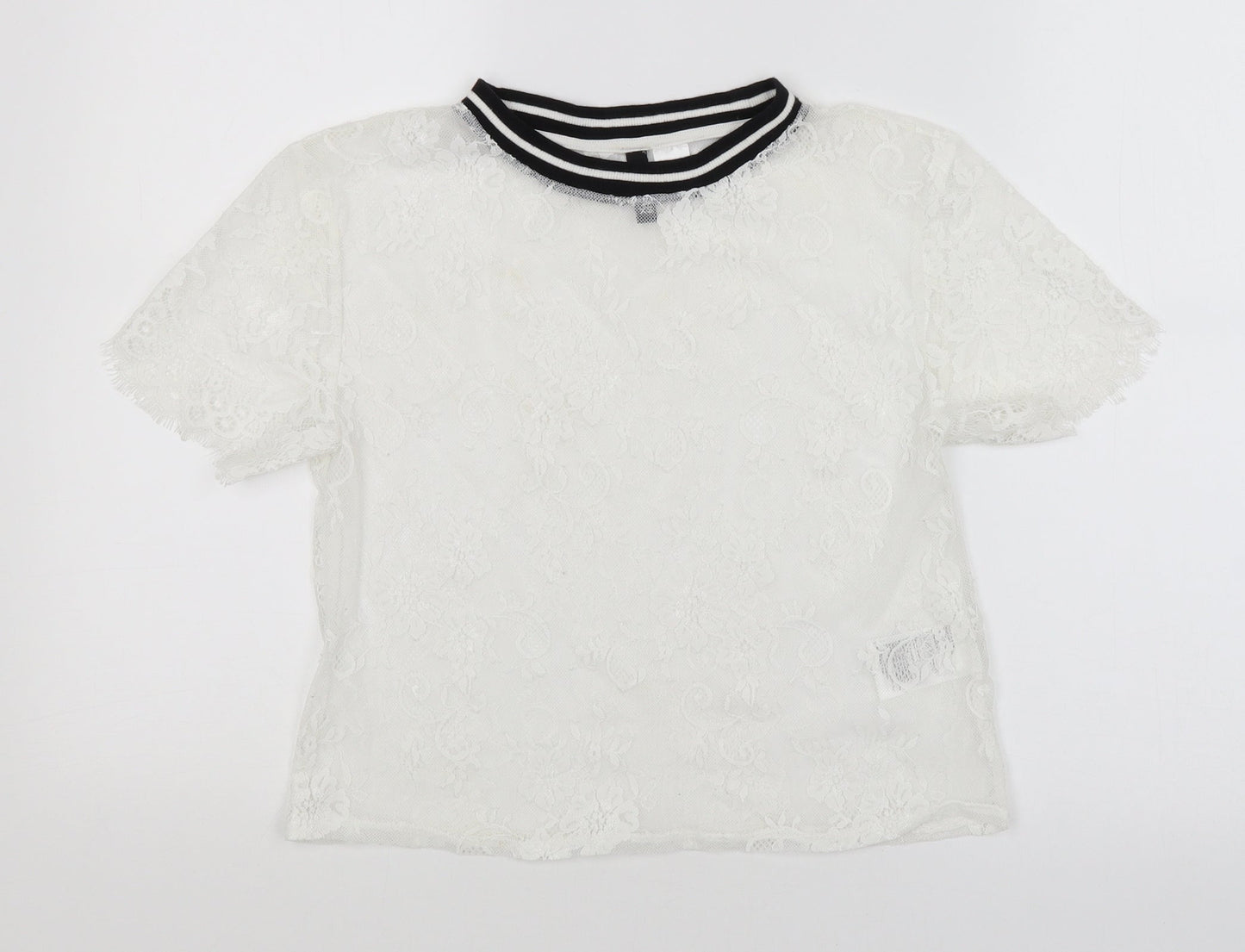 Divided Womens White Floral  Basic T-Shirt Size XS