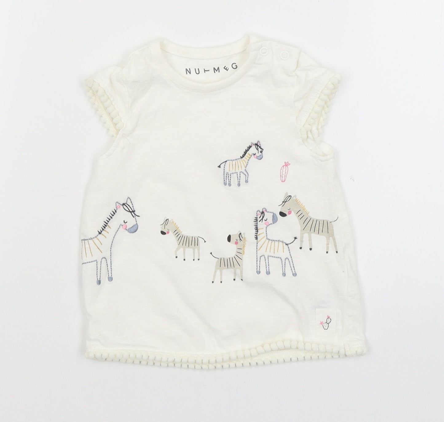 Nutmeg Baby White   Basic T-Shirt Size 3-6 Months  - Zebras