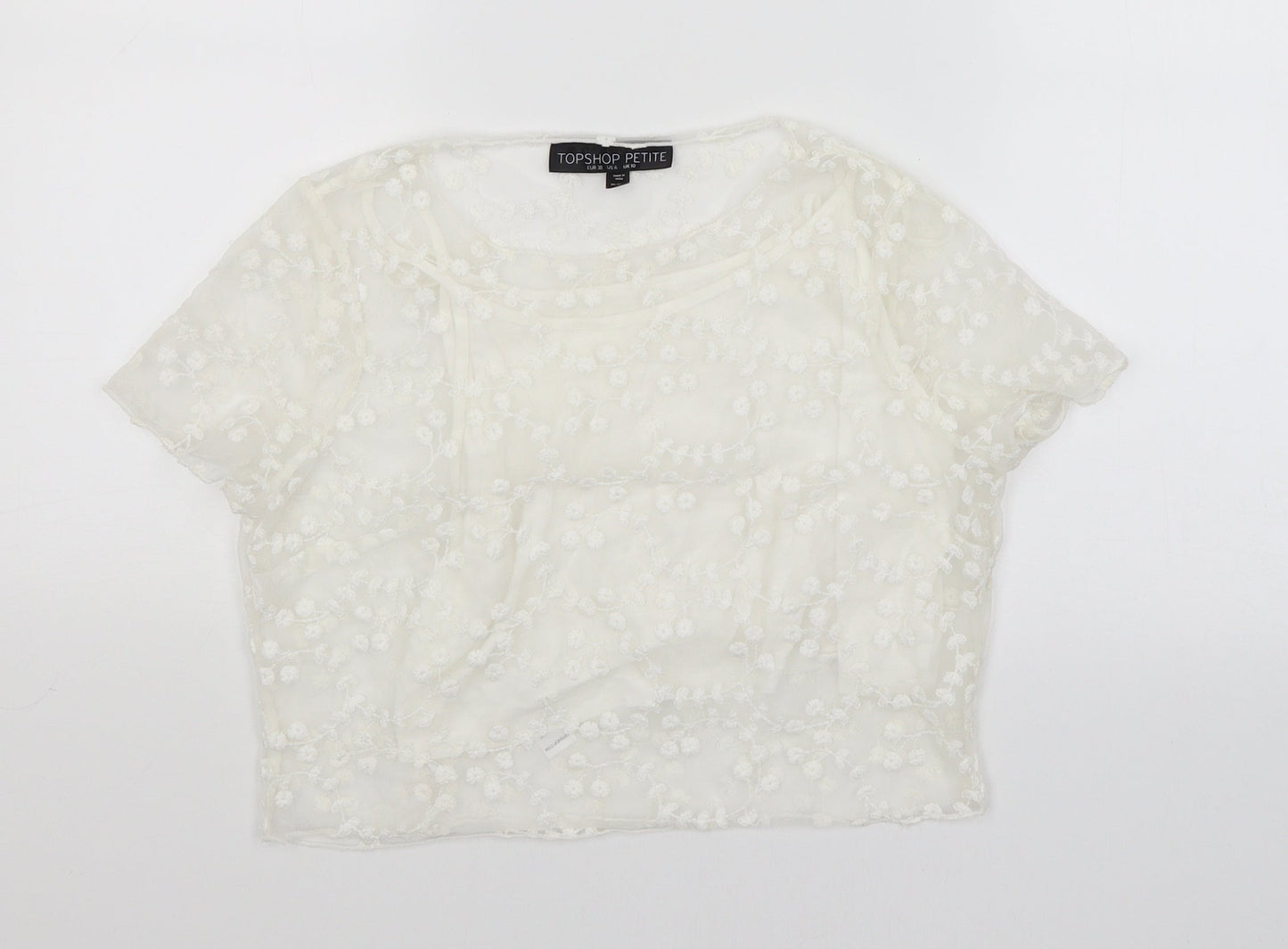 Topshop Womens White Floral  Basic T-Shirt Size 12