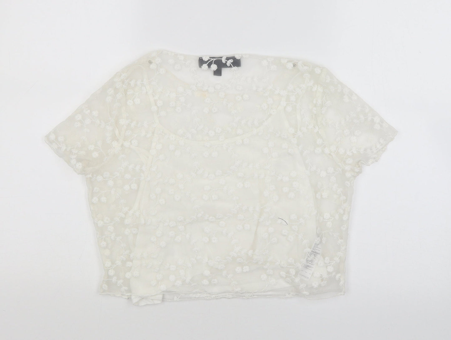 Topshop Womens White Floral  Basic T-Shirt Size 12