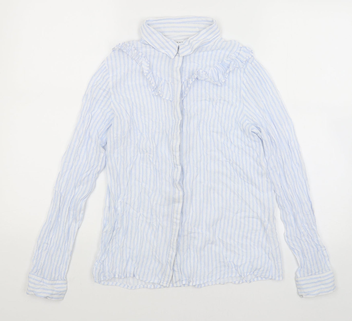 Pull & Bear Womens Blue Striped  Basic Button-Up Size M