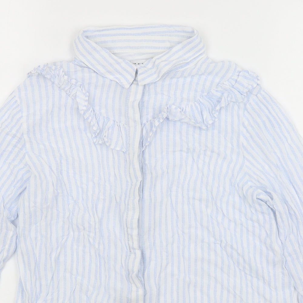 Pull & Bear Womens Blue Striped  Basic Button-Up Size M