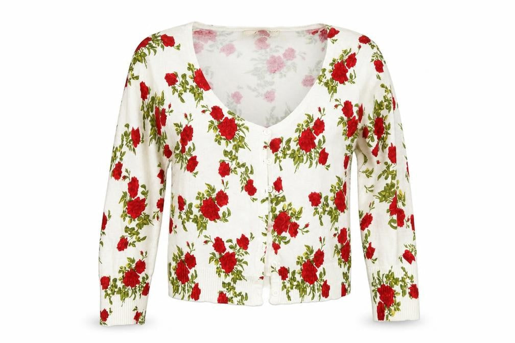 XXI Womens White Floral  Cardigan Jumper Size S