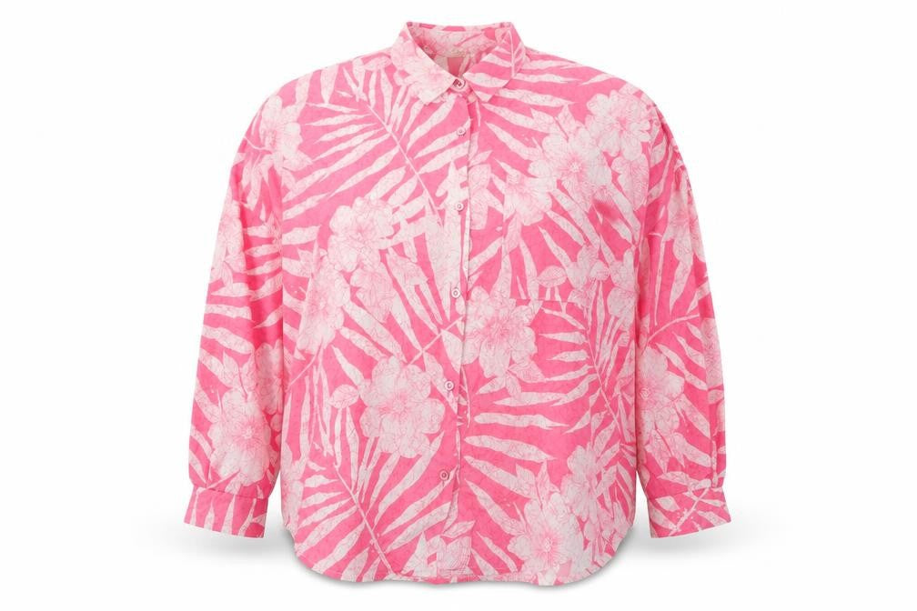 Preworn Womens Pink Floral Satin Basic Button-Up Size 14