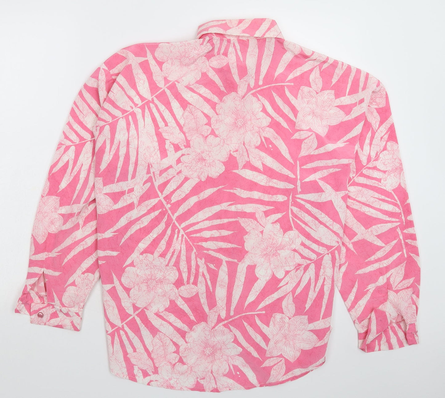 Preworn Womens Pink Floral Satin Basic Button-Up Size 14