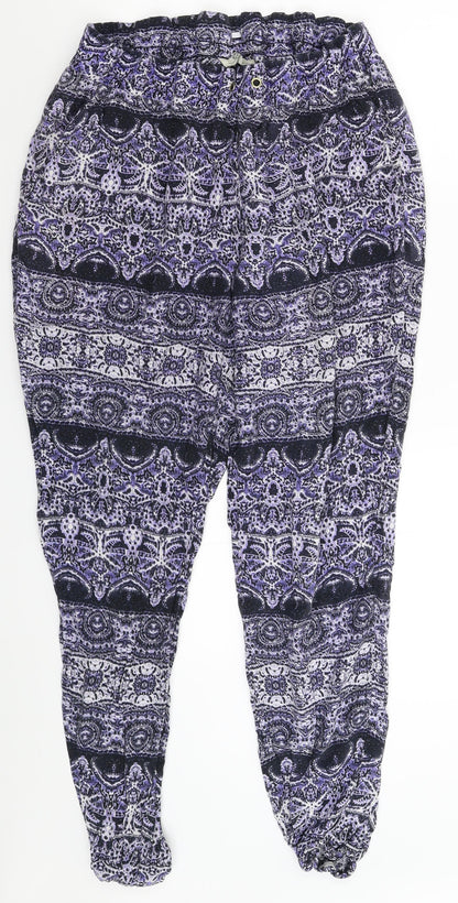 Additional front view of Papaya women’s purple geometric sweatpants, size UK 34, in, 29-inch leg