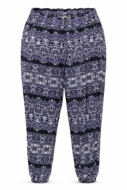 Front view of Papaya women’s purple geometric sweatpants, size UK 34, in, 29-inch leg