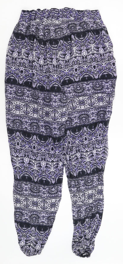 Back view of Papaya women’s purple geometric sweatpants, size UK 34, in, 29-inch leg