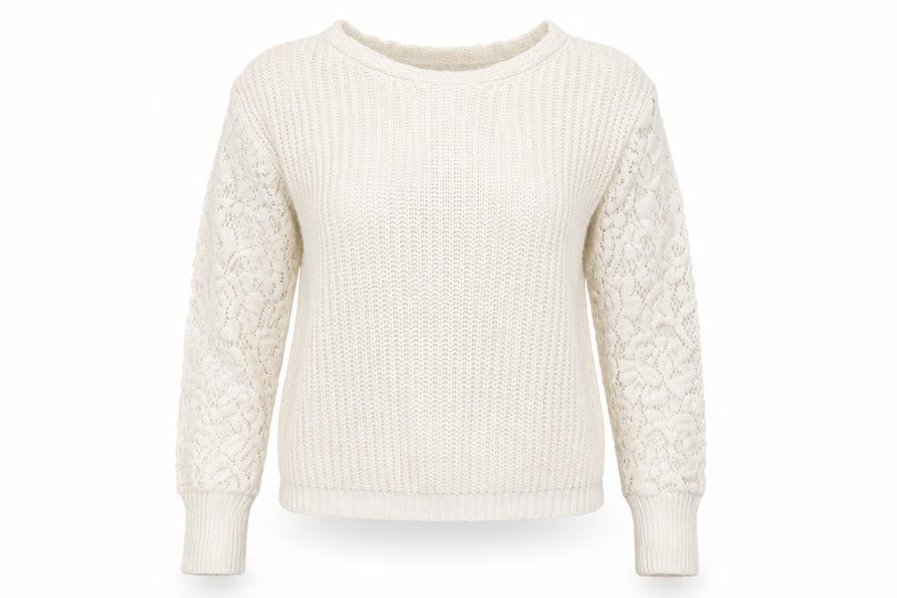 Cameo Rose Womens White Knit Pullover Jumper Size M - Lace sleeve