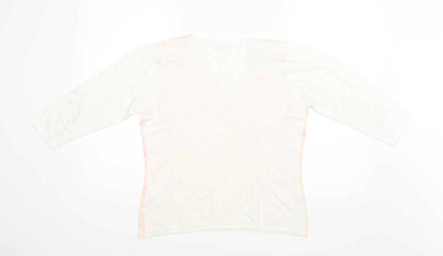 Text Womens White Floral  Pullover Jumper Size M