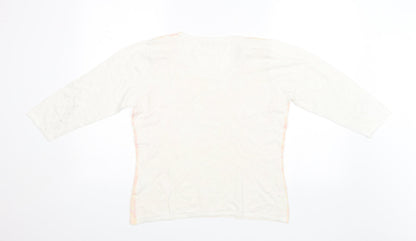 Text Womens White Floral  Pullover Jumper Size M