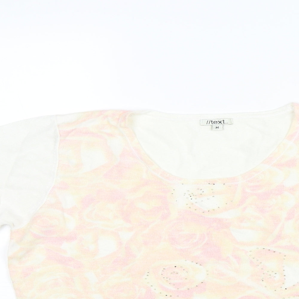 Text Womens White Floral  Pullover Jumper Size M