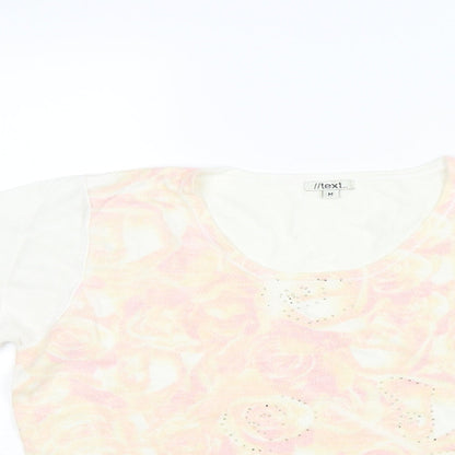 Text Womens White Floral  Pullover Jumper Size M