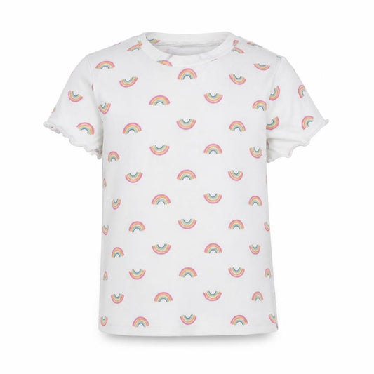 Primark Girls White   Basic T-Shirt Size S  - Rainbow
