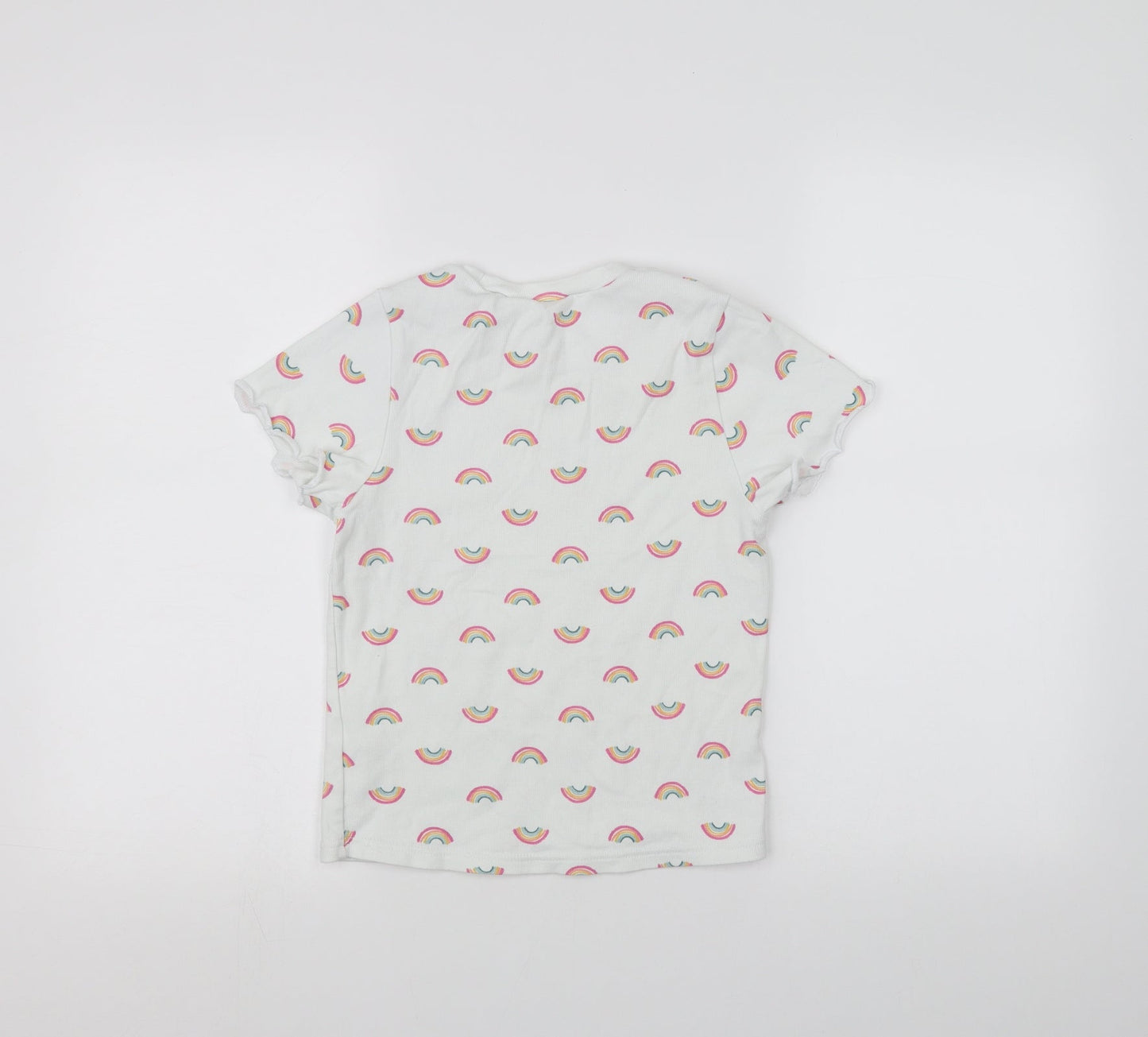Primark Girls White   Basic T-Shirt Size S  - Rainbow