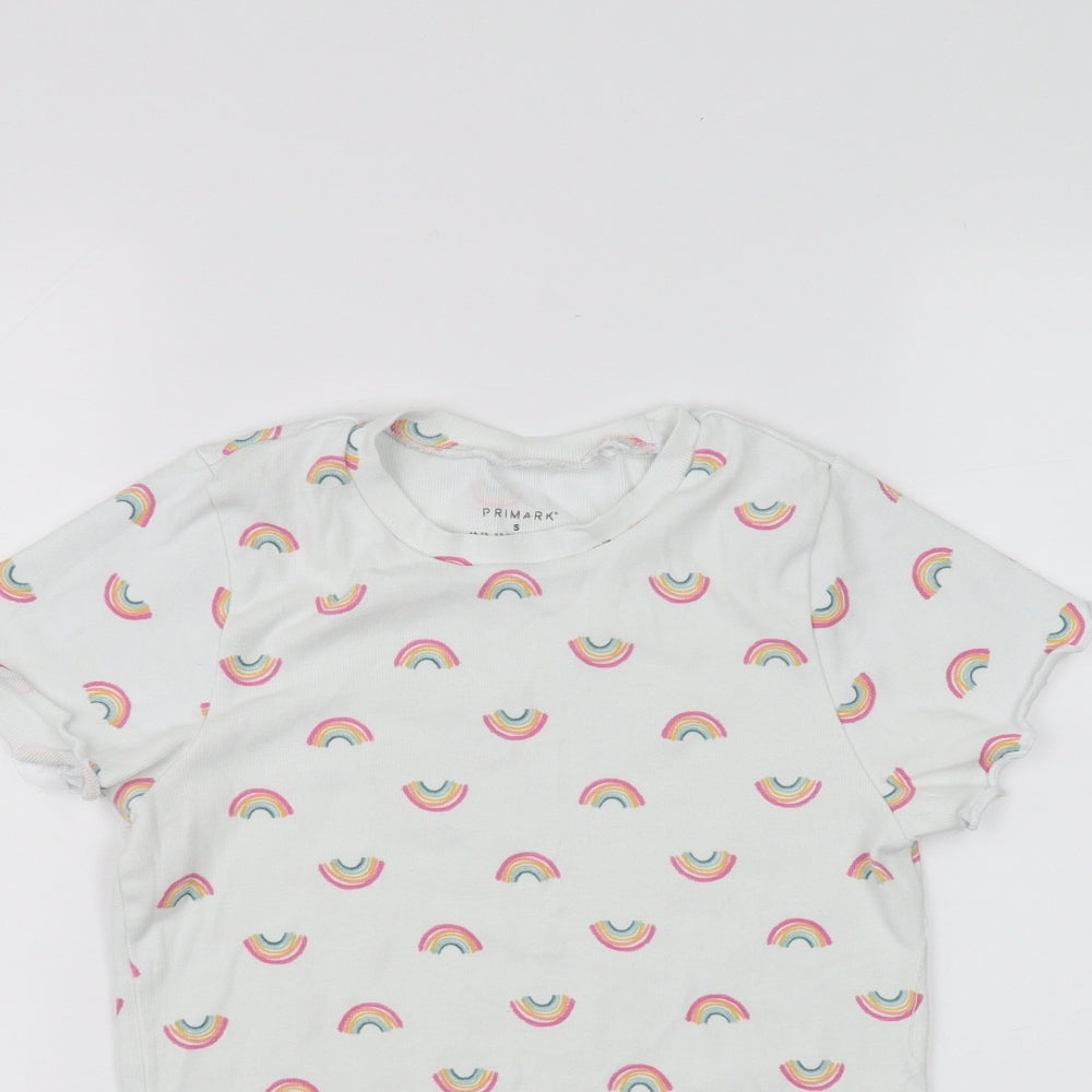 Primark Girls White   Basic T-Shirt Size S  - Rainbow