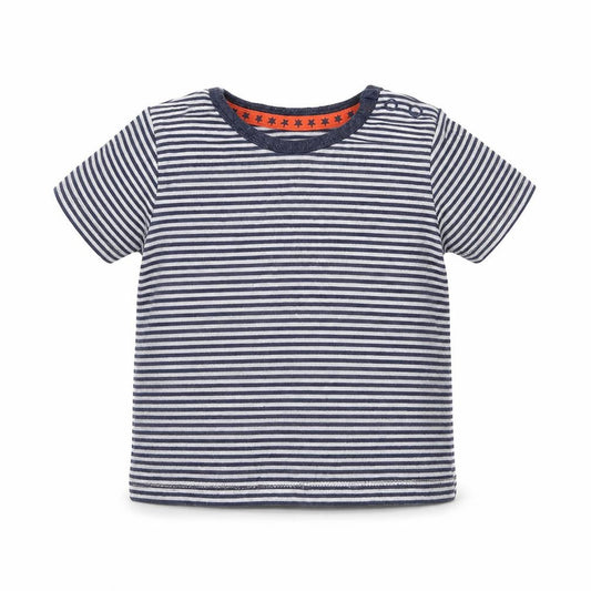 Front view of George Baby Grey Striped Basic T-Shirt, size 6-9, Months