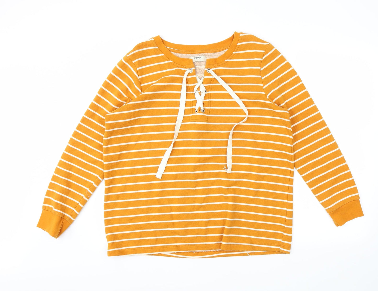 Papaya Womens Yellow Striped  Pullover Sweatshirt Size L