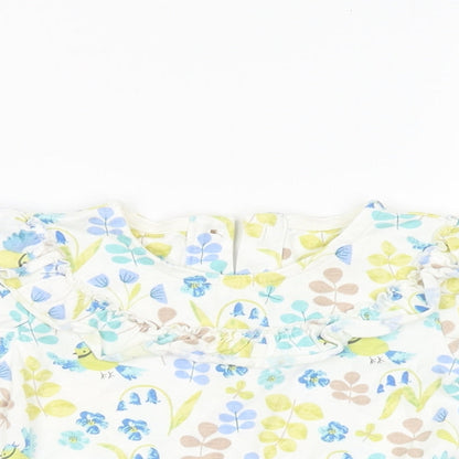 Close-up detail of Marks & Spencer girls’ white floral basic t-shirt, size 0-3, months