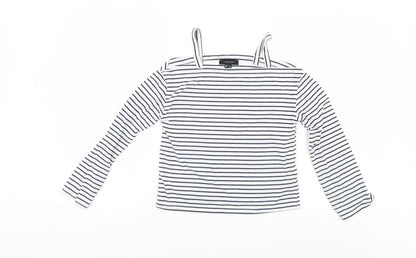 Additional front view of Atmosphere women’s white striped basic blouse, size UK 4