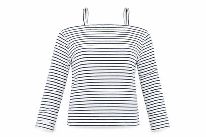 Front view of Atmosphere women’s white striped basic blouse, size UK 4