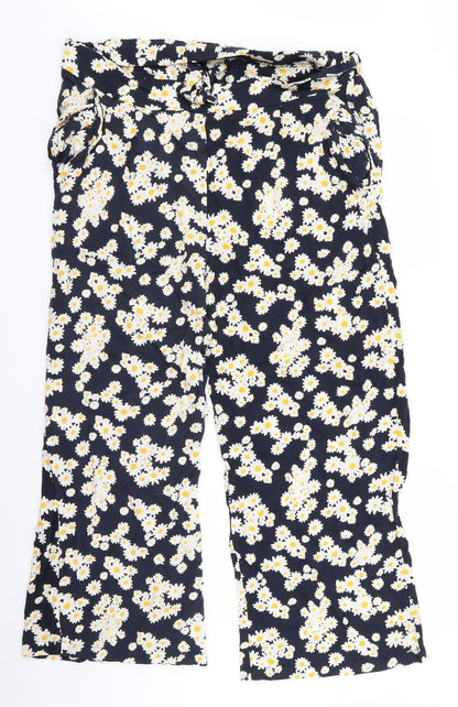 Preworn Womens Black Floral  Trousers  Size 38 L25 in