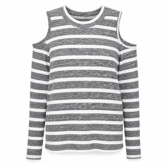Front view of Papaya women’s black striped jumper, size UK 16