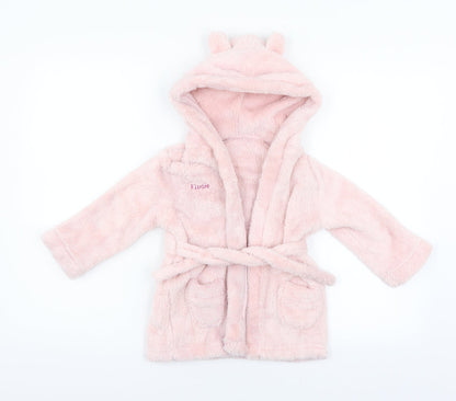 Additional front view of Elodie girls’ pink fleece gown, size 12-18, months