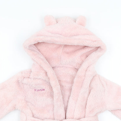 Close-up detail of Elodie girls’ pink fleece gown, size 12-18, months