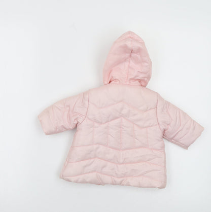 Back view of Mini Mode Baby Pink Down Bomber Jacket Jacket, size 0-3, Months