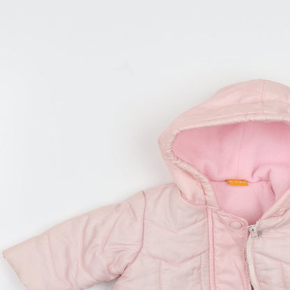 Close-up detail of Mini Mode Baby Pink Down Bomber Jacket Jacket, size 0-3, Months