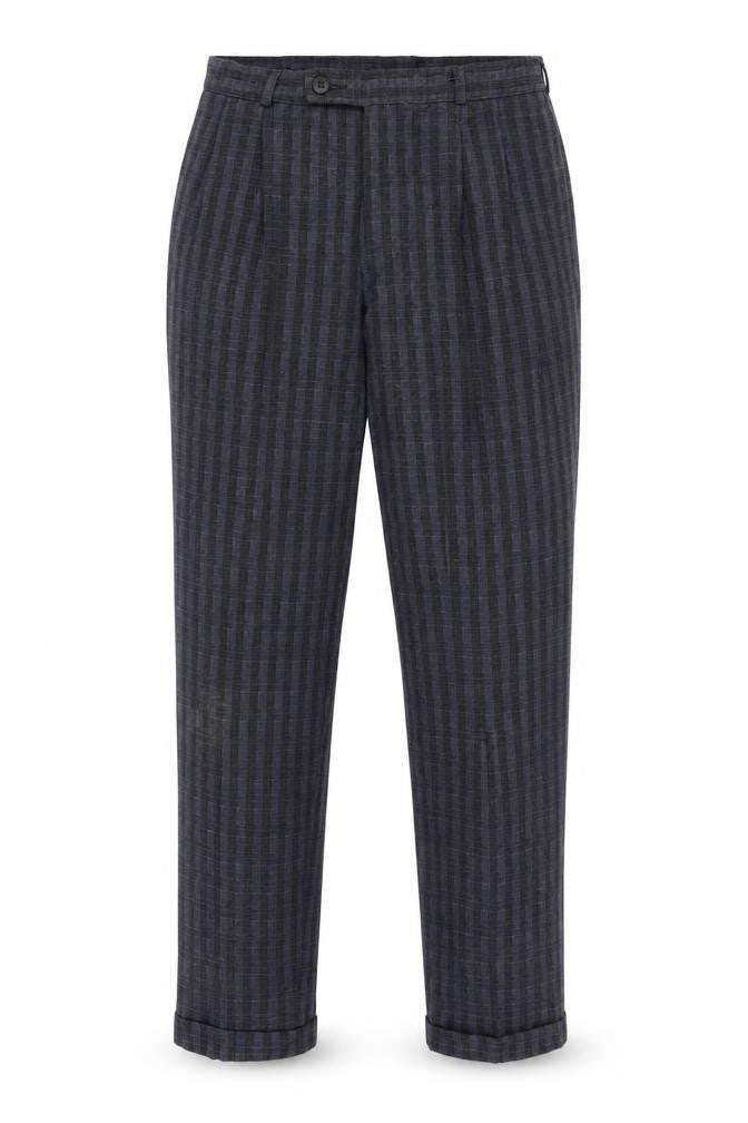 Steel Mens Blue Plaid  Chino Trousers One Size L28 in