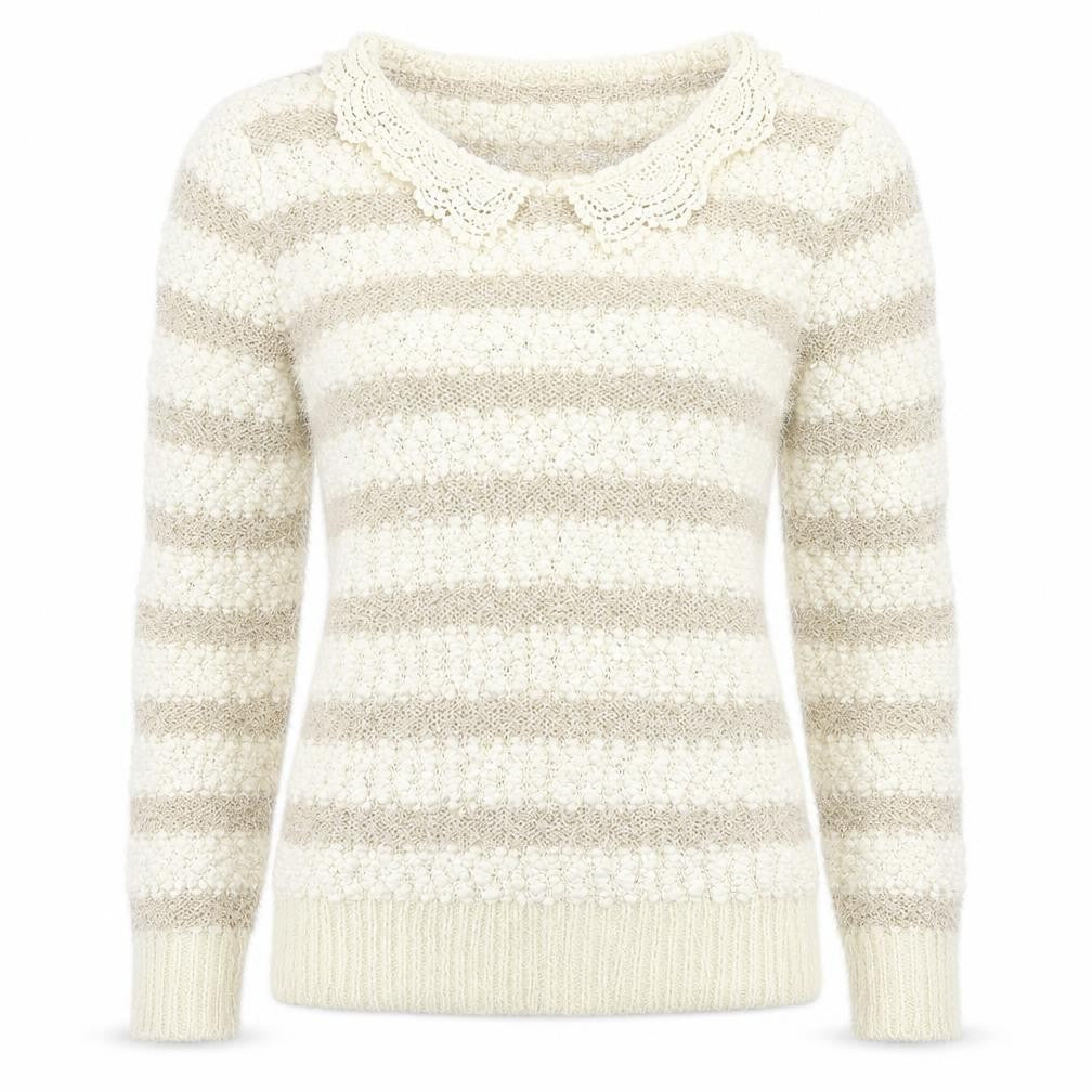 Katsumi Womens Beige Striped  Pullover Jumper Size S