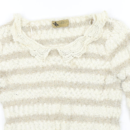 Katsumi Womens Beige Striped  Pullover Jumper Size S