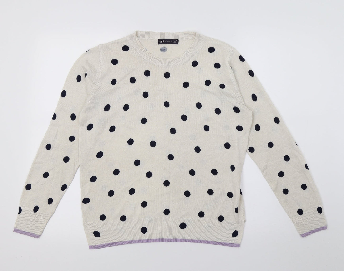 Marks and Spencer Womens White Polka Dot Knit Pullover Jumper Size 10