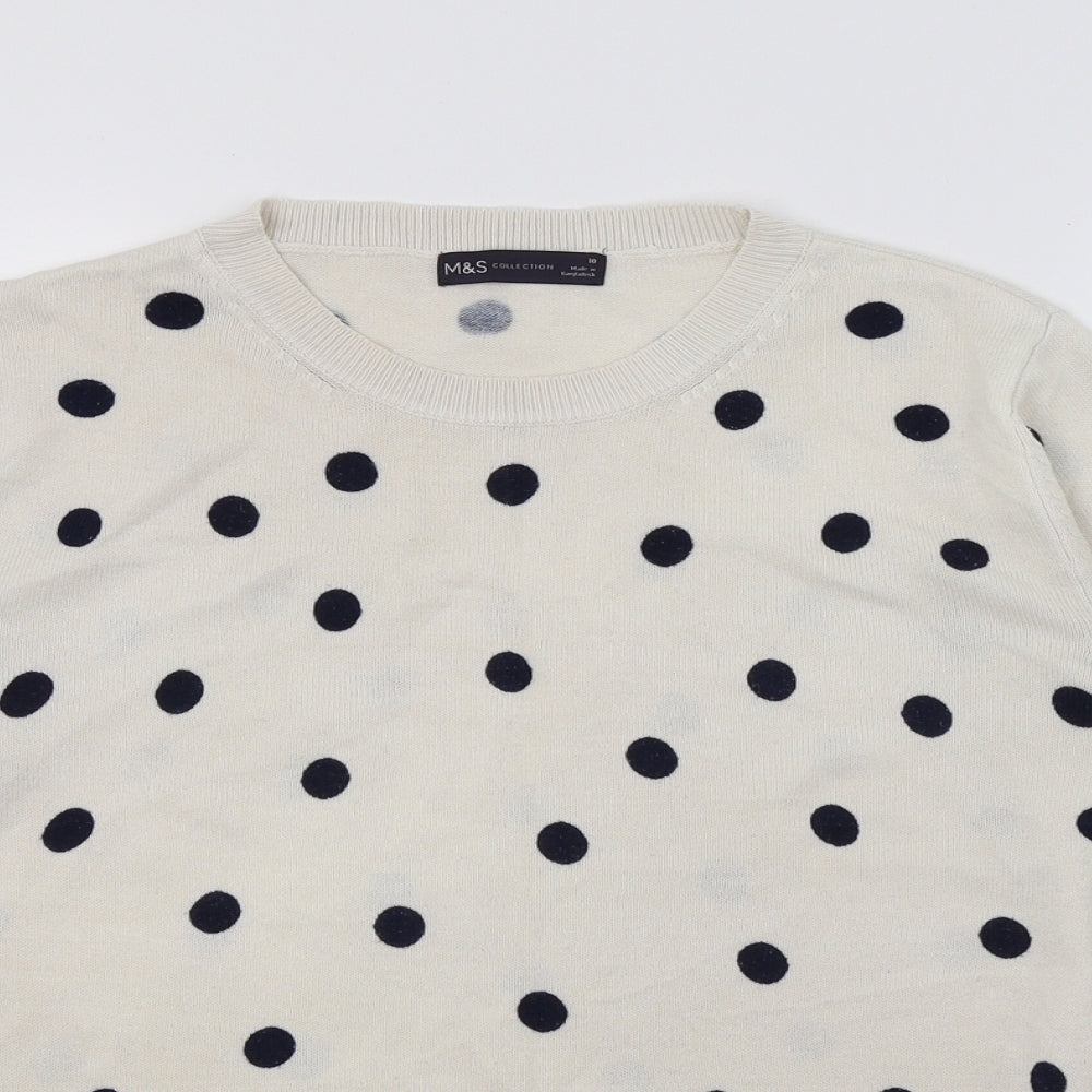 Marks and Spencer Womens White Polka Dot Knit Pullover Jumper Size 10
