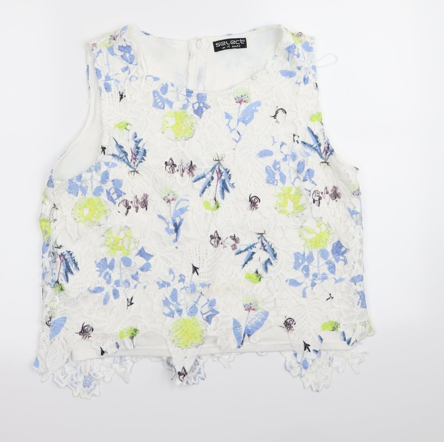 Select Womens White Floral  Basic Tank Size 14