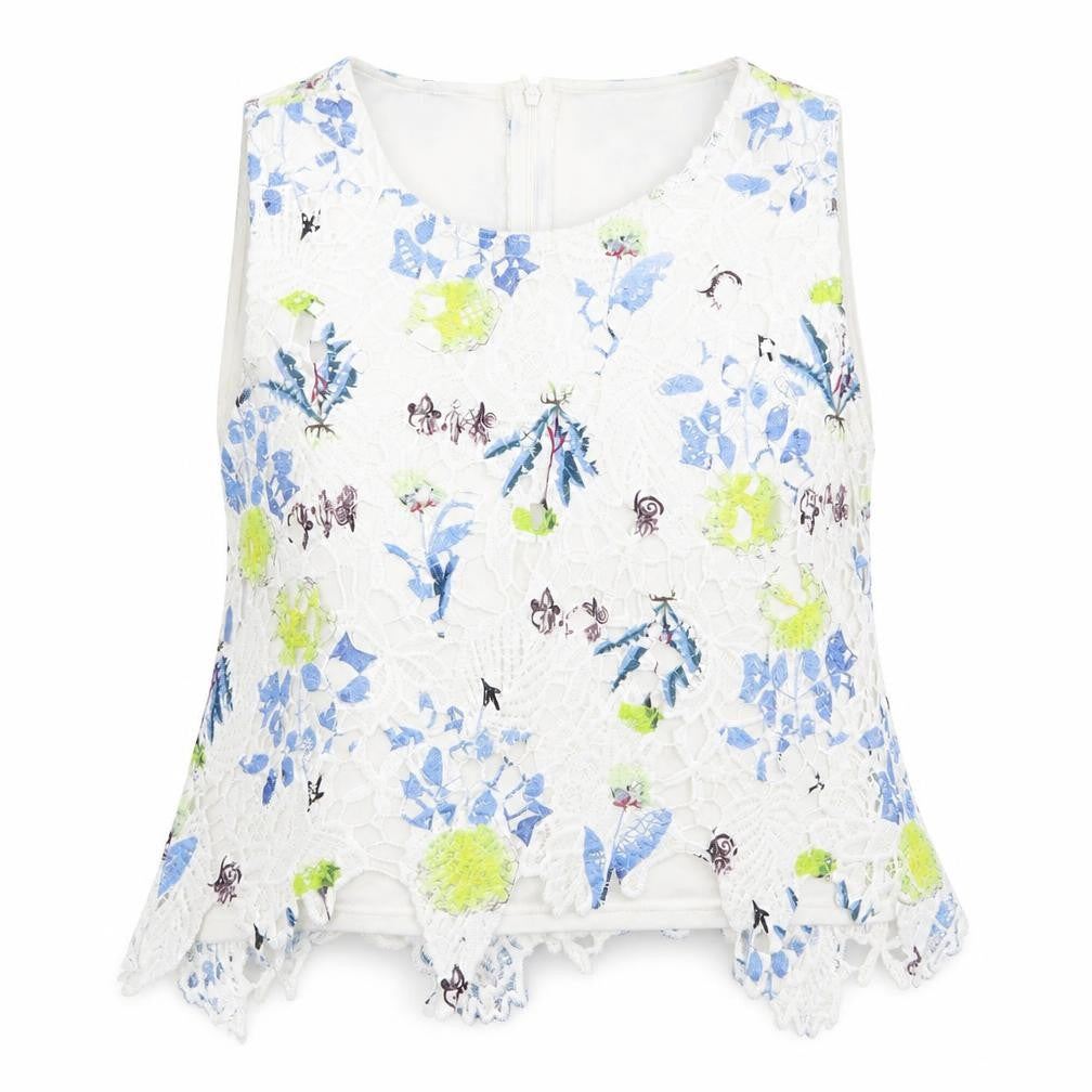 Select Womens White Floral  Basic Tank Size 14