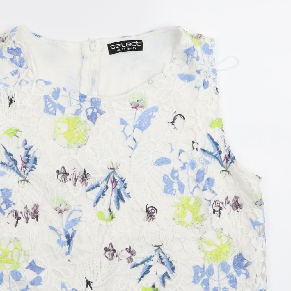 Select Womens White Floral  Basic Tank Size 14