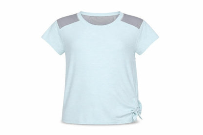 Front view of Old Navy girls’ blue basic t-shirt, size 6-7, years