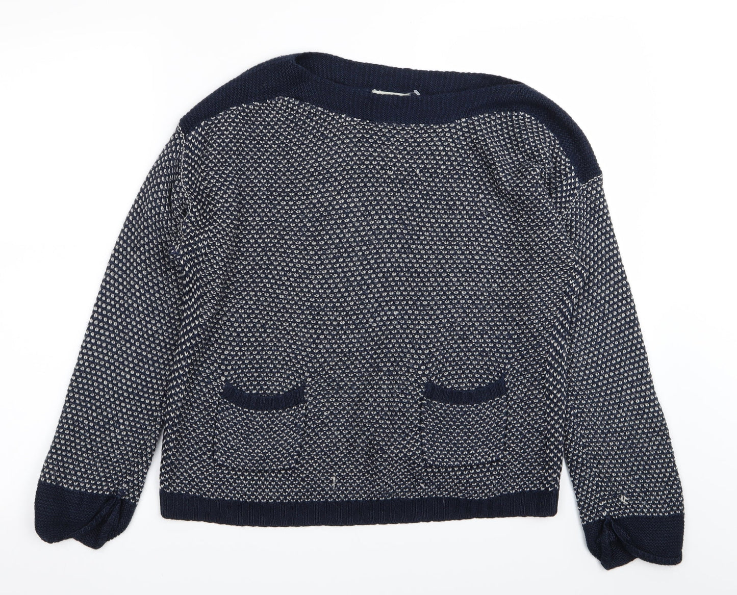 Indigo Womens Blue Houndstooth  Pullover Jumper Size 12