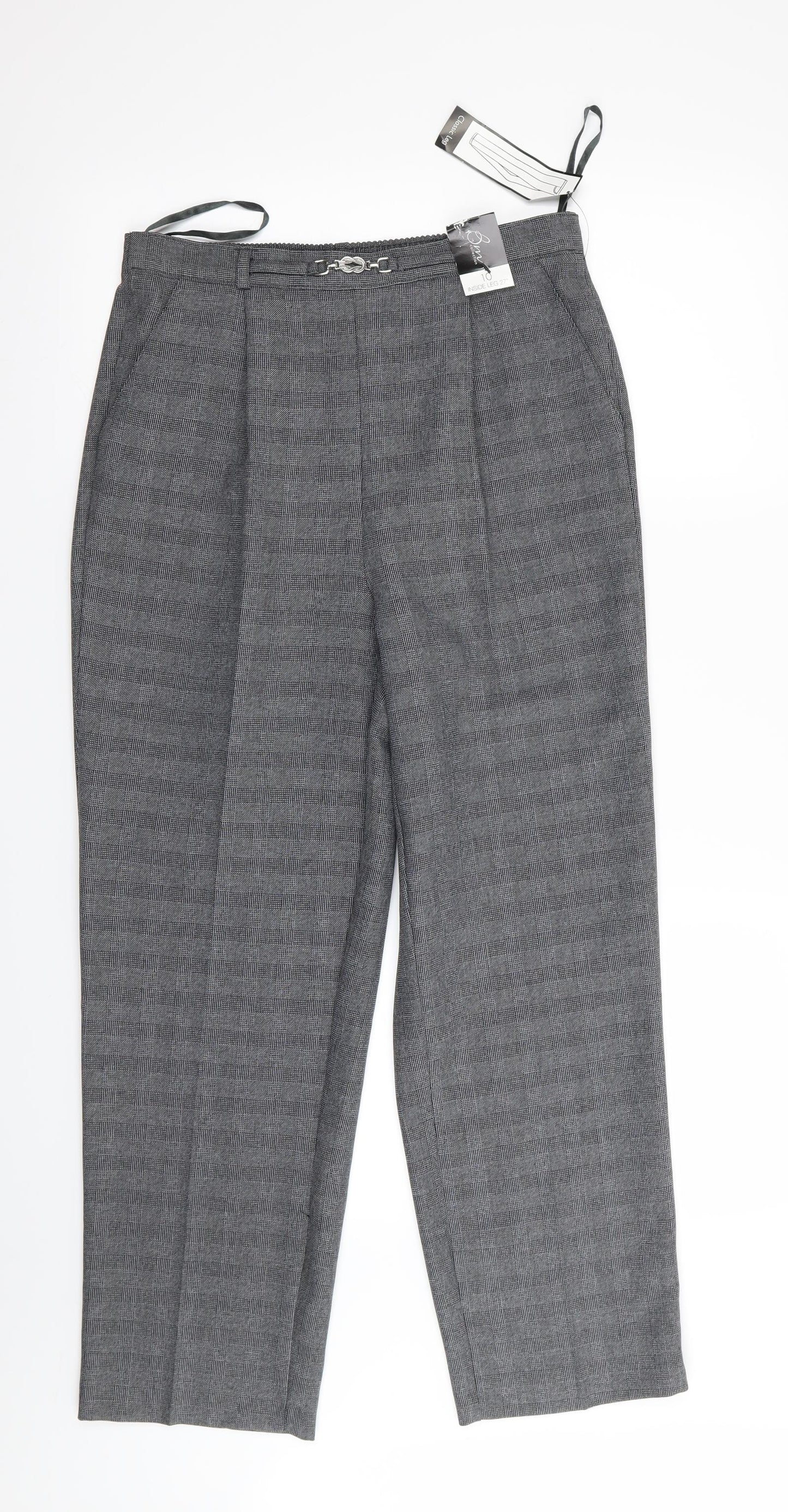 BM Womens Grey Check  Trousers  Size 10 L27 in
