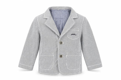 Front view of Authentic boys’ blue striped basic jacket jacket, size 2-3, years