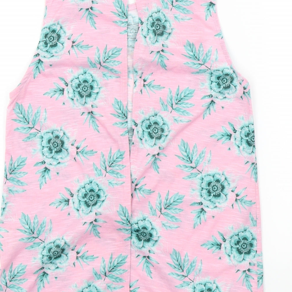 Primark Womens Pink Floral  Basic T-Shirt Size 6  - open back