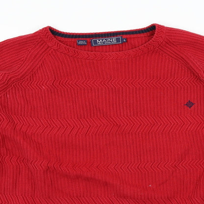 Close-up detail of Maine New England men’s red jumper, size L