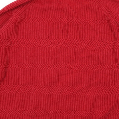 Brand and care label for Maine New England men’s red jumper, size L